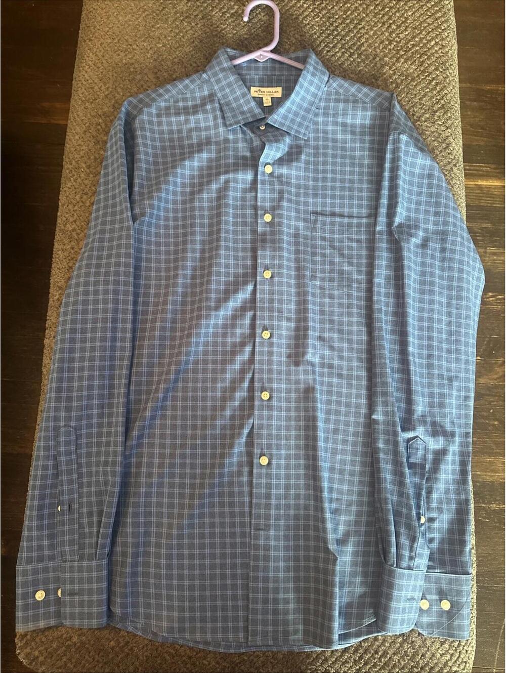 Peter Millar Summer Comfort Shirt Men’s  XL Blue Geary Plaid Button Down
